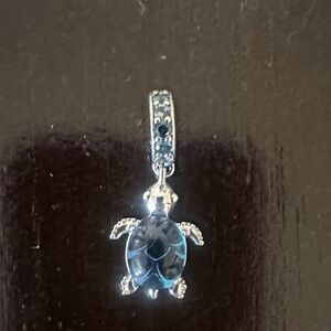 Pandora Silver Turtle Charm with Blue Details